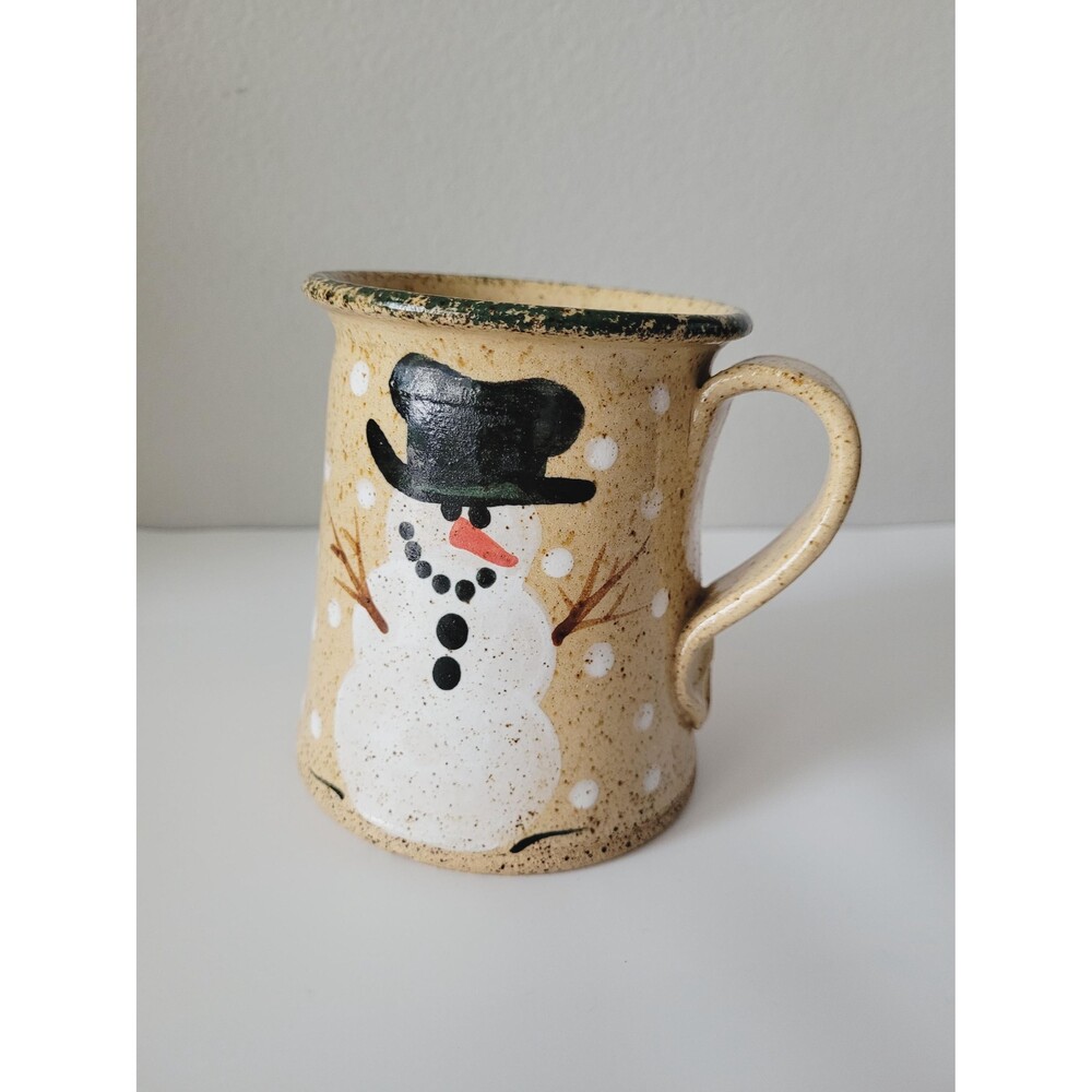 Vintage Snowman Speckled Stoneware Coffee Cup Mug Three Rivers Pottery 1991 - Picture 14 of 16